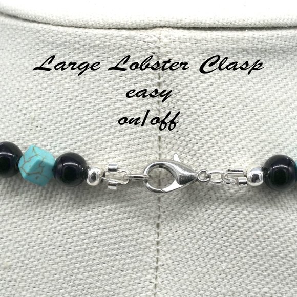 Duo color necklace with Genuine Turquoise and onyx. - Picture 6 of 9